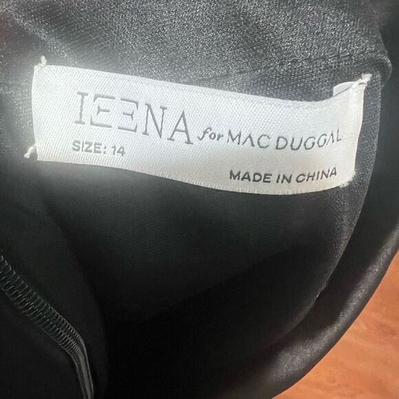 NWT Ieena for Mac Duggal Black Satin Lapel Puff Sleeve Tea Length Dress size 14 - Picture 6 of 16